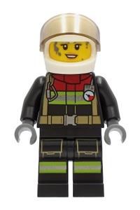 Preowned LEGO® Minifigure – Town cty1240 Fire Female Black Jacket and Legs w/Reflective Str
