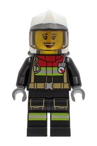 Preowned LEGO® Minifigure – Town cty1250 Fire Female Black Jacket and Legs w/Reflective Str