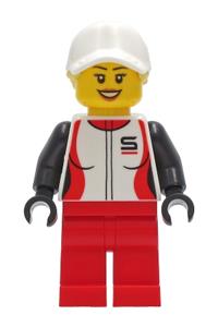 Preowned LEGO® Minifigure – Town cty1269 Woman Red and White Racing Jacket Red Legs White C