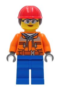 Preowned LEGO® Minifigure – Town cty1272 Construction Worker Female Orange Safety Jacket Re