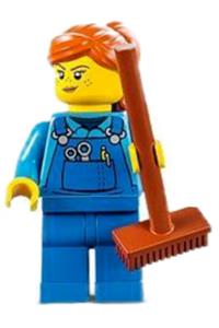 Preowned LEGO® Minifigure – Town cty1348 Janitor Female Blue Overalls over Medium Blue Shir