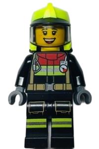 Preowned LEGO® Minifigure – Town cty1356 Fire Female Black Jacket and Legs w/Reflective Str