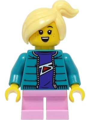 LEGO® Minifigure Town cty1392 Girl Dark Turquoise Jacket Bright Pink Short Legs