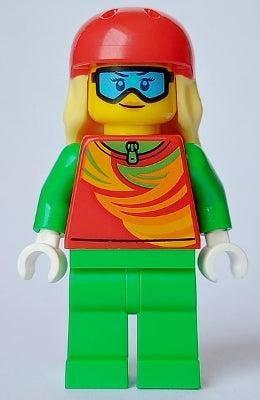 LEGO® Minifigure Town cty1638 Skier Female Red Top Bright Green Legs Red Sports