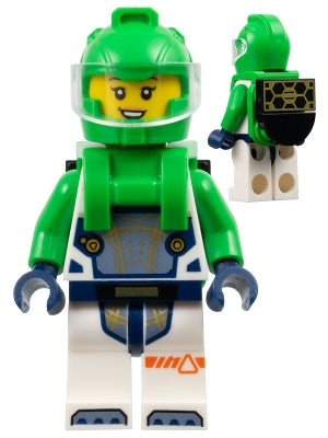 Preowned LEGO® Minifigure – Town cty1698 Astronaut - Female, White Spacesuit with Bright Green Arms, Bright Green Helmet,