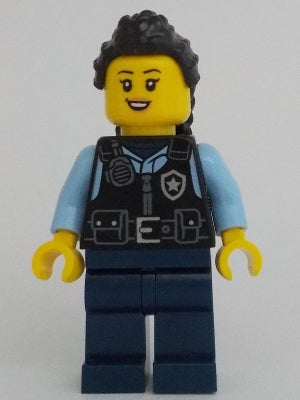 Preowned LEGO® Minifigure – Town cty1703 Police - City Officer Female, Black Safety Vest with Silver Star Badge Logo