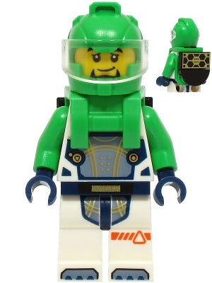 Preowned LEGO® Minifigure – Town cty1706 Astronaut - Male, White Spacesuit with Bright Green Arms, Bright Green Helmet, T