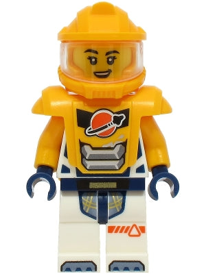 Preowned LEGO® Minifigure – Town cty1708 Astronaut - Female, White Spacesuit with Bright Light Orange Arms, Bright Light