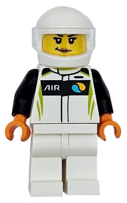 Preowned LEGO® Minifigure – Town cty1718 Race Car Driver - Female, White, Black and Lime Racing Suit, White Legs and Helm