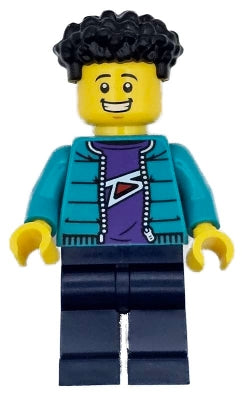 Preowned LEGO® Minifigure – Town cty1719 Race Photographer - Male, Dark Turquoise Jacket, Dark Blue Legs, Black Coiled Ha