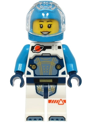 Preowned LEGO® Minifigure – Town cty1722 Astronaut - Female, White Spacesuit with Dark Azure Arms, Dark Azure Helmet, Tra