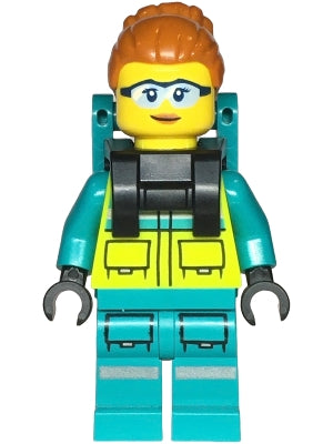 Preowned LEGO® Minifigure – Town cty1723 Paramedic - Female, Dark Turquoise and Neon Yellow Safety Vest, Legs with Silver