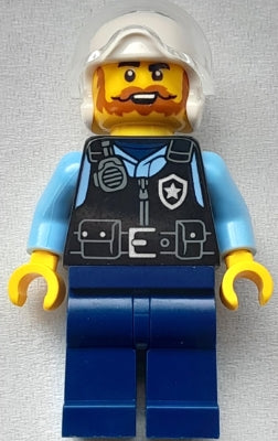 Preowned LEGO® Minifigure – Town cty1728 Police - City Officer Male, Black Safety Vest with Silver Star Badge Logo, Dark