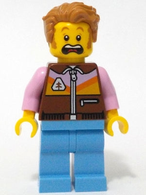 Preowned LEGO® Minifigure – Town cty1734 Camper - Male, Reddish Brown Jacket, Medium Blue Legs, Medium Nougat Tousled Hai