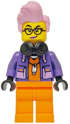 Preowned LEGO® Minifigure – Town cty1749 Police - City Jail Prisoner Female, Orange Prison Jumpsuit, Dark Purple Jacket,