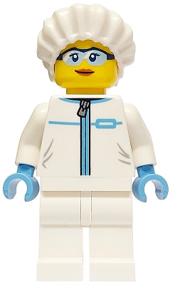 Preowned LEGO® Minifigure – Town cty1750 Police - City Forensic Detective Female, White Safety Jumpsuit, Safety Glasses