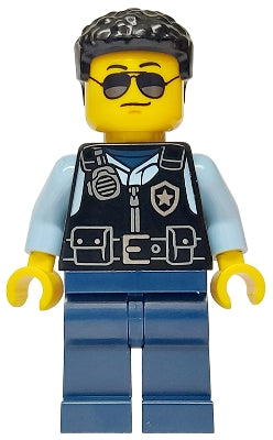Preowned LEGO® Minifigure – Town cty1751 Police - City Officer Male, Black Safety Vest with Silver Star Badge Logo, Dark