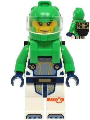 Preowned LEGO® Minifigure – Town cty1753 Astronaut - Female, White Spacesuit with Bright Green Arms, Bright Green Helmet,
