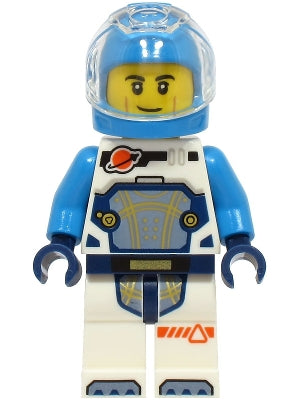 Preowned LEGO® Minifigure – Town cty1758 Astronaut - Male, White Spacesuit with Dark Azure Arms, Dark Azure Helmet, Trans