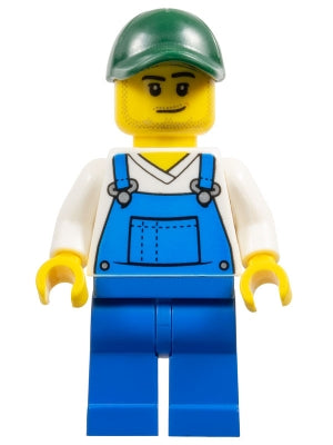 Preowned LEGO® Minifigure – Town cty1761 Farmer - Male, Blue Overalls over V-Neck Shirt, Blue Legs, Dark Green Cap, Stubb