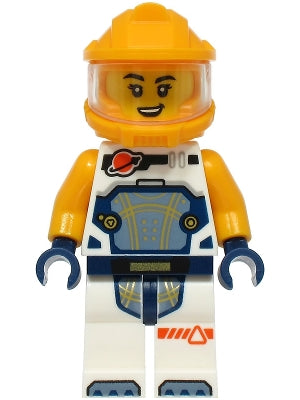 Preowned LEGO® Minifigure – Town cty1762 Astronaut - Female, White Spacesuit with Bright Light Orange Arms, Bright Light