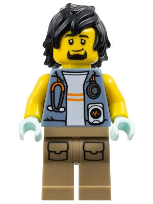 Preowned LEGO® Minifigure – Town cty1776 City Jungle Explorer - Sand Blue Jacket, Stethoscope, Dark Tan Legs, Black Hair
