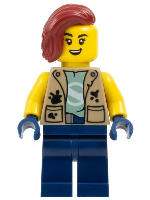 Preowned LEGO® Minifigure – Town cty1777 City Jungle Explorer Female - Dark Tan Vest, Dark Blue Legs, Dark Red Hair