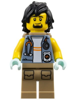 Preowned LEGO® Minifigure – Town cty1780 City Jungle Explorer - Sand Blue Jacket, Stethoscope, Dark Tan Legs, Black Hair,