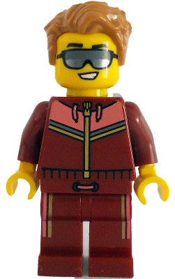 Preowned LEGO® Minifigure – Town cty1784 Tram Passenger - Male, Dark Red and Coral Jogging Suit, Medium Nougat Hair, Sung