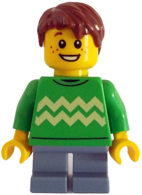 Preowned LEGO® Minifigure – Town cty1786 Child - Boy, Bright Green Sweater with Bright Light Yellow Zigzag Lines