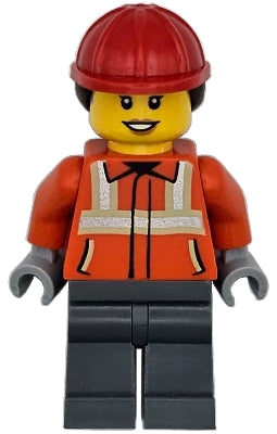 Preowned LEGO® Minifigure – Town cty1789 Construction Worker - Female, Reddish Orange Safety Jacket with Reflective Strip