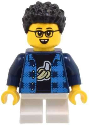 Preowned LEGO® Minifigure – Town cty1806 Child - Boy, Flannel Vest over Shirt with Banana, White Short Legs, Black Hair