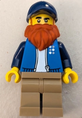 Preowned LEGO® Minifigure – Town cty1811 LEGO Truck Driver - Male, Blue Jacket over White Shirt, Dark Tan Legs, Dark Blue