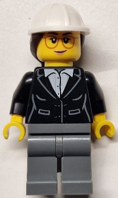 Preowned LEGO® Minifigure – Town cty1816 Construction Engineer / Architect - Female, Black Suit Jacket with White Button
