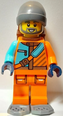 Preowned LEGO® Minifigure – Town cty1825 Arctic Explorer - Male, Orange and Medium Azure Jacket, Dark Bluish Gray Beanie
