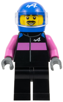 Preowned LEGO® Minifigure – Town cty1832 (Formula 1 Driver, Alpine - Male, Black and Dark Pink Racing Suit, Blue Helmet, Tran