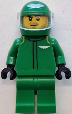 Preowned LEGO® Minifigure – Town cty1837 (Formula 1 Driver, Aston Martin - Male, Green Racing Suit and Helmet, Trans-Clear Vi