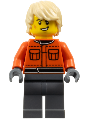 Preowned LEGO® Minifigure – Town cty1840 (Formula 1 Race Crew Member - Male, Reddish Orange Racing Suit with Pockets, Dark Bl
