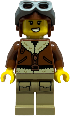 Preowned LEGO® Minifigure – Town cty1844 (Airplane Soapbox Race Car Driver (Pilot) - Female, Reddish Brown Aviator Jacket, Da