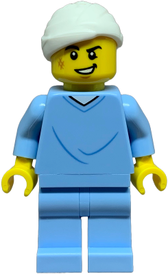 Preowned LEGO® Minifigure – Town cty1845 (Hospital Bed Soapbox Race Car Driver (Patient) - Male, Bright Light Blue Hospital G