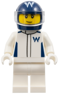 Preowned LEGO® Minifigure – Town cty1847 (Formula 1 Driver, Williams - Male, White Racing Suit, Dark Blue Helmet, Trans-Clear