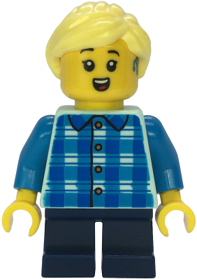 Preowned LEGO® Minifigure – Town cty1850 (Child - Girl, Blue and Dark Azure Plaid Shirt, Dark Blue Short Legs, Bright Light Y