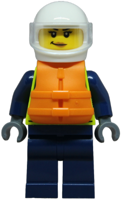 Preowned LEGO® Minifigure – Town cty1853 (Police - City Officer Female, Neon Yellow Safety Vest, Dark Blue Legs, White Helmet