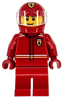 Preowned LEGO® Minifigure – Town cty1863 (Formula 1 Driver, Ferrari - Male, Red Racing Suit and Helmet, Trans-Clear Visor)