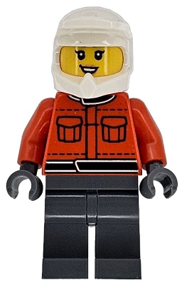 Preowned LEGO® Minifigure – Town cty1865 (Formula 1 Pit Crew Member - Female, Reddish Orange Racing Suit with Pockets, Dark B