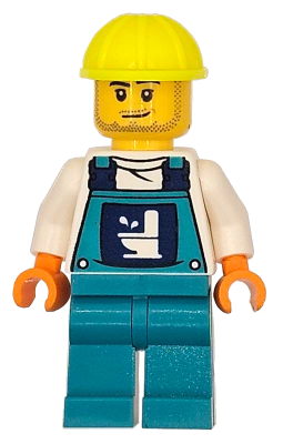 Preowned LEGO® Minifigure – Town cty1869 (Toilet Soapbox Race Car Driver (Plumber) - Male, Dark Turquoise Overalls with Toile