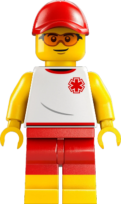 Preowned LEGO® Minifigure – Town cty1874 (Beach Lifeguard - Male, White Shirt with EMT Star of Life, Red Shorts and Cap)