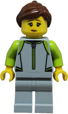 Preowned LEGO® Minifigure – Town cty1875 (Surfer - Female, Light Bluish Gray and Lime Wetsuit, Light Bluish Gray Legs, Reddis