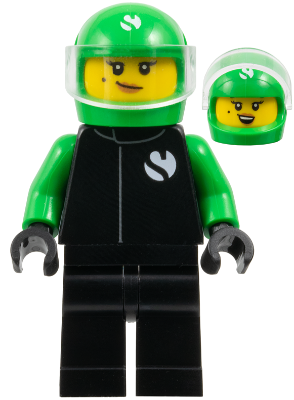 Preowned LEGO® Minifigure – Town cty1882 (Formula 1 Driver, Sauber - Female, Black and Bright Green Racing Suit, Bright Green