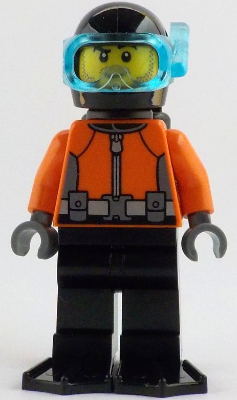 Preowned LEGO® Minifigure – Town cty1885 (Helmsman - Male, Reddish Orange Wetsuit, Black Legs, Helmet, Air Tanks and Flippers